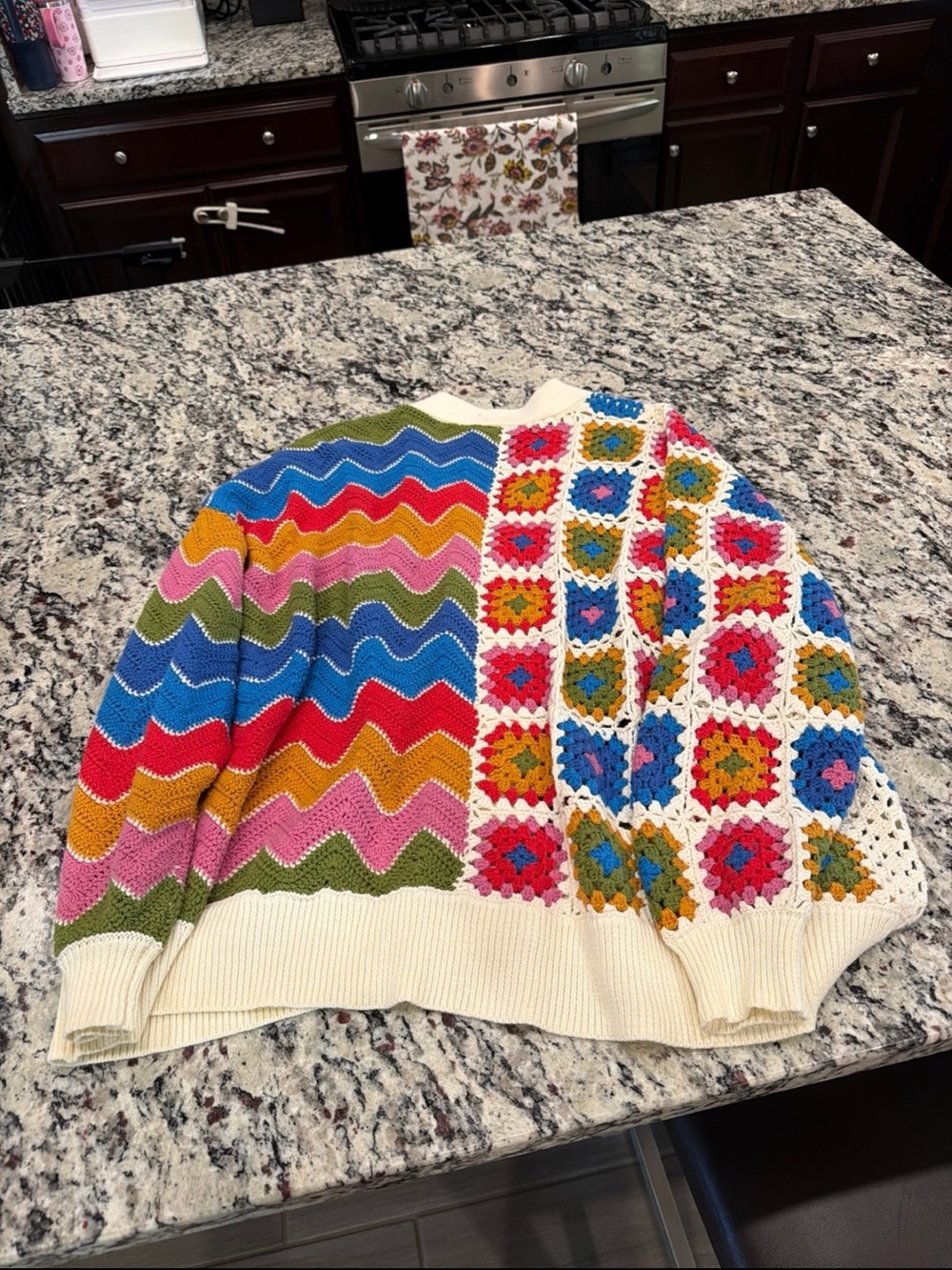 FARM Rio Multicolor Crochet Cardigan with Cream Trim - Picture 5 of 5